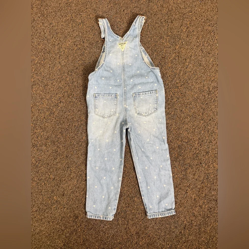 OshKosh‎ B'gosh Denim Overalls Size 3T Heart Print  EUC